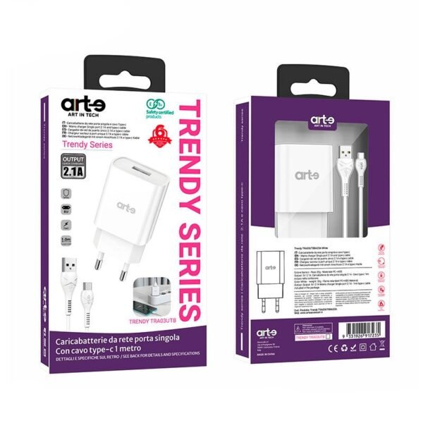 Caricabatteria da rete 2.1A usb con cavo TYPE-C - immagine 8